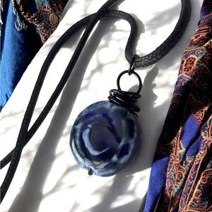 5 For $25💫Blue Tie-Dye Swirl Ceramic Pendant Necklace